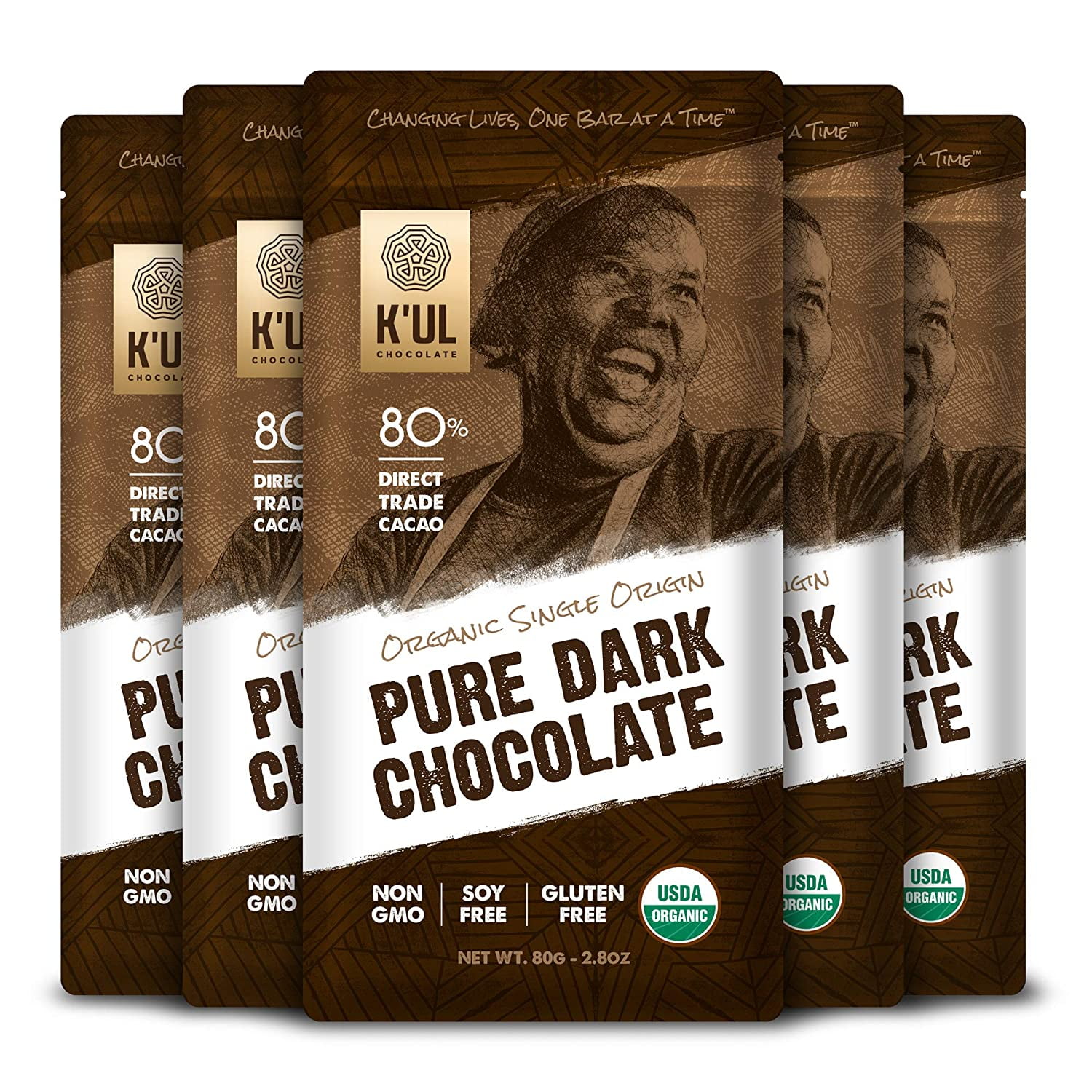 KUL CHOCOLATE Bars 5 Pack Chocolate 80 Cacao SingleOrigin Pure
