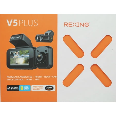 Rexing - V5 Plus 3-Channel 4K Dash Cam 3" LCD Voice Control, Wi-Fi, GPS with Adhesive Mount - Black