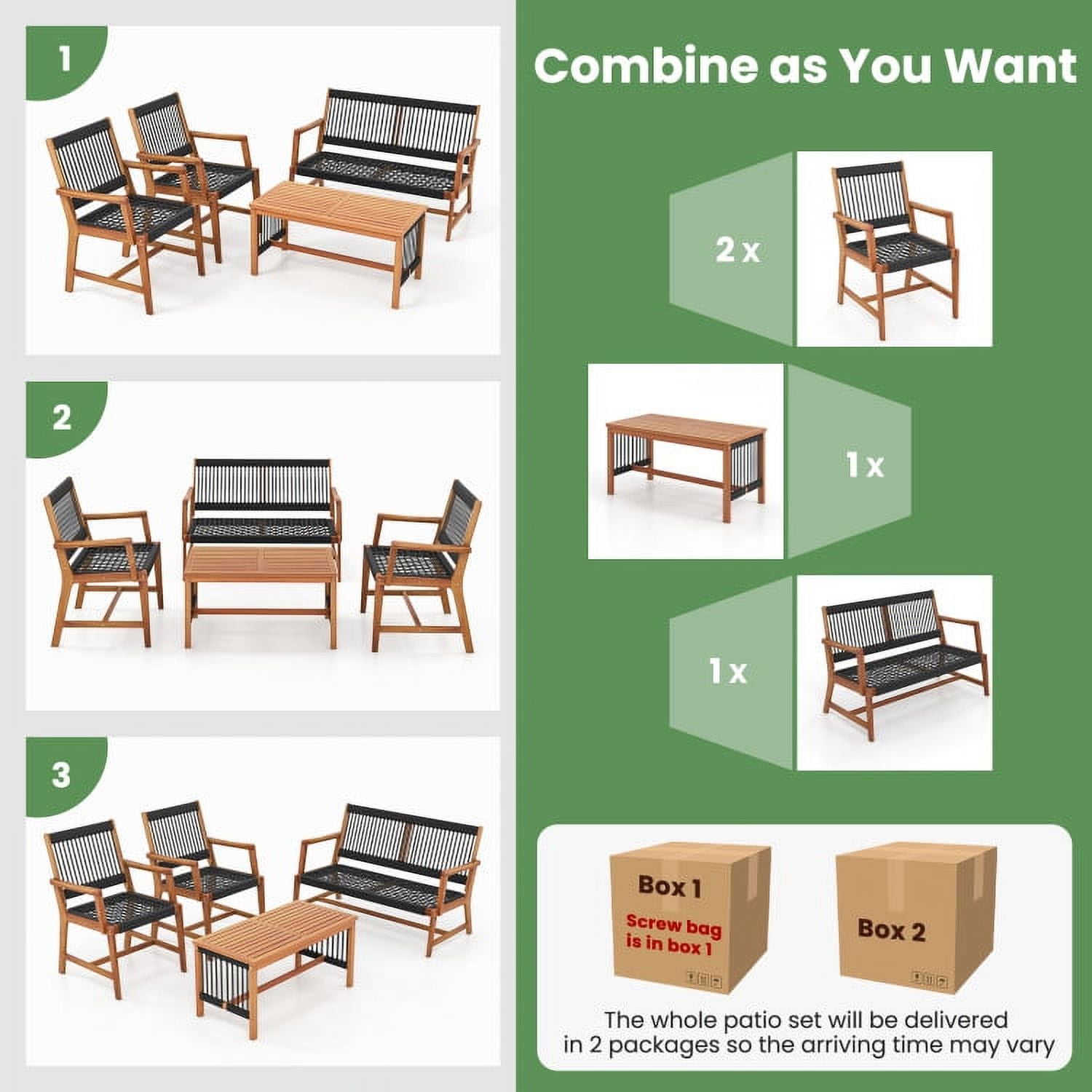 Aimee Lii 4 Pieces Acacia Wood Patio Furniture Set, Patio Table and Chairs Set, Outdoor Patio Set Aimee Lii 4 Pieces Acacia Wood Patio Furniture Set, Patio Table and Chairs Set, Outdoor Patio Set
