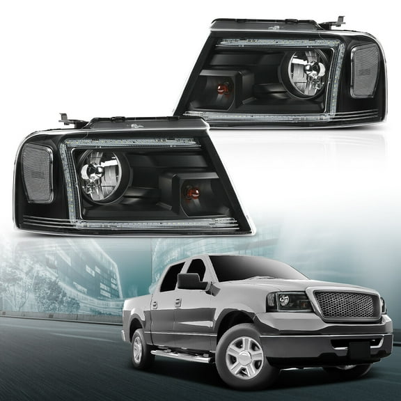 HOWEN Compatible with 2004-2008 Ford F150 Lincoln Mark LT LED DRL Headlights Assembly Black