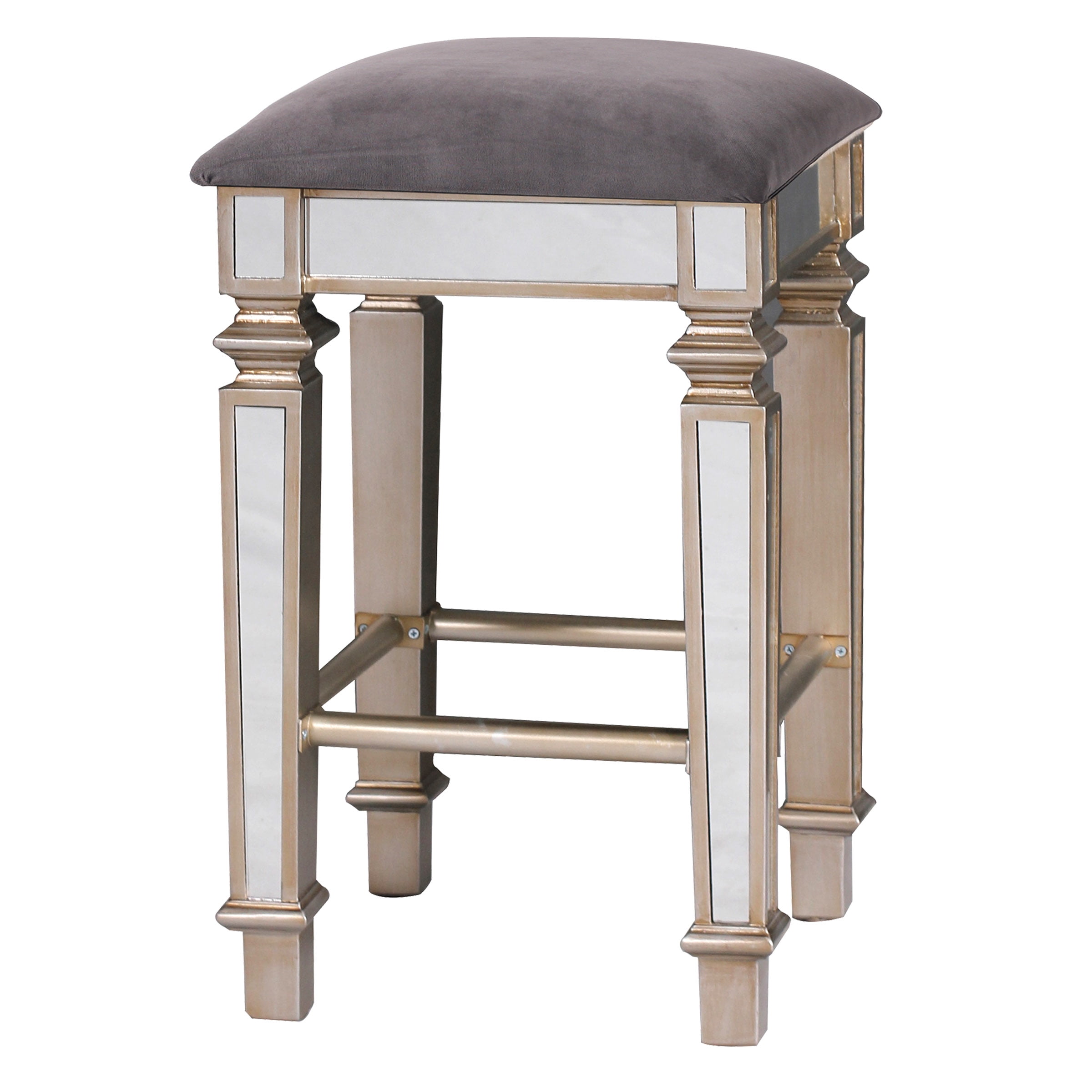 Mirrored Upholstered Square Stool with Gray Velvet Upholstery - Walmart.com - Walmart.com