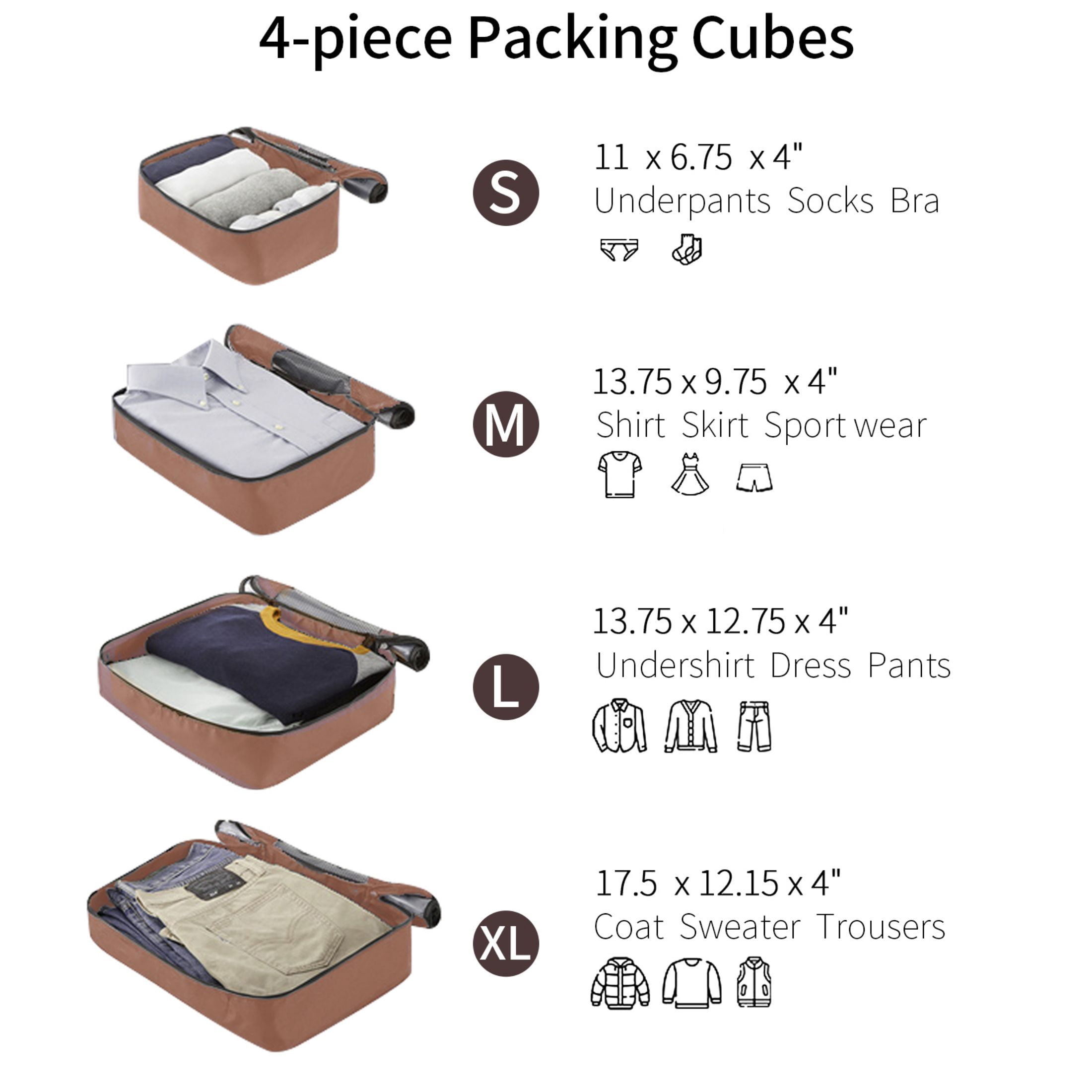 Aukfa 4 Piece Luggage Sets with 4 Packing Cubes, Expandable Hard Shell Suitcase for Travel, Spinner Wheels (16/20/24/28in), Brown