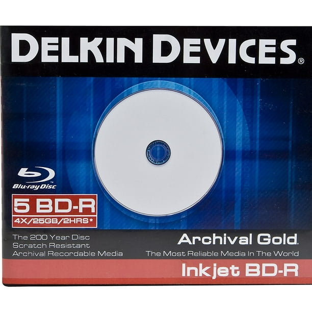 Delkin Archival Gold Bluray Ink Jet BDR 5 Disc Pack