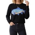 thumbnail image 2 of Women's Fish Graphic Crew Neck Loose Long Sleeve Pullover Knit Sweater Black XL, 2 of 8