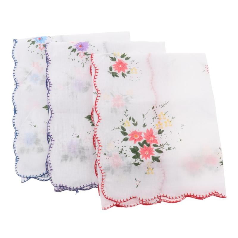 13 inches Earthy Colors Set of 3 Floral Print Ladies Cotton Handkerchiefs 