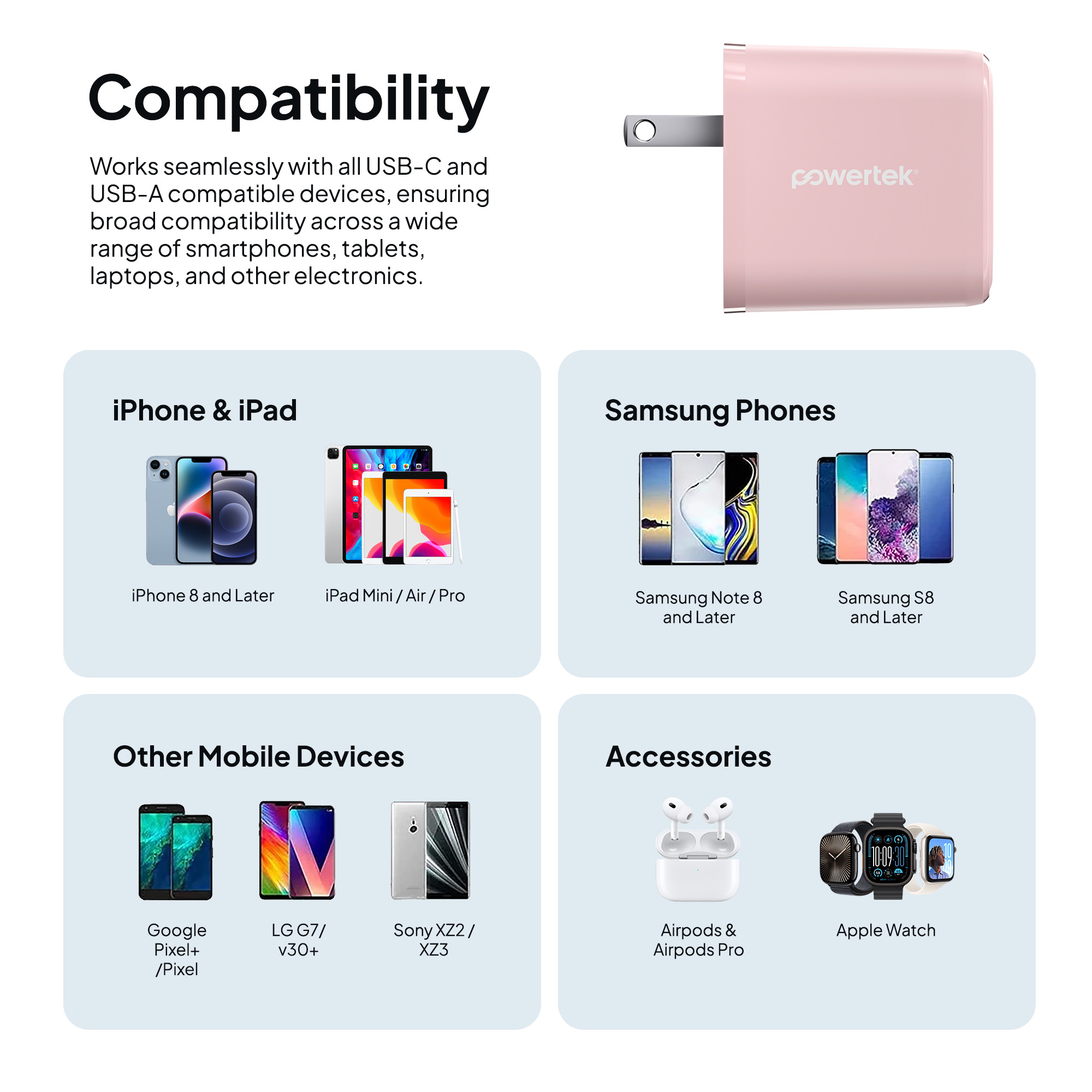 Liquipel Powertek Pastel Braided 20W Combo Wall Charger - Pink