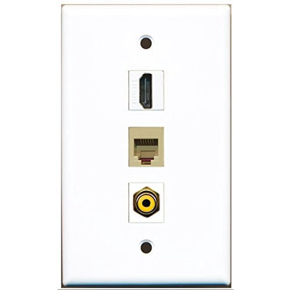 RiteAV - 1 Port HDMI and 1 Port RCA Yellow and 1 Port Phone RJ11 RJ12 Beige Wall Plate