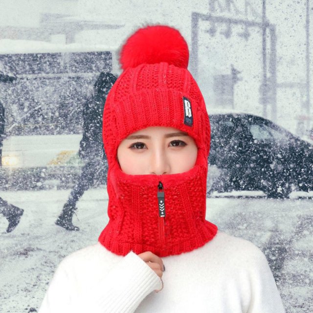 Écharpe de Cou de Chapeau d'Hiver pour Femmes, Couverture Confortable Bonnet de Protection par Temps Froid Bonnet Tricoté Confortable pour la Randonnée en Plein Air Équitation Rouge