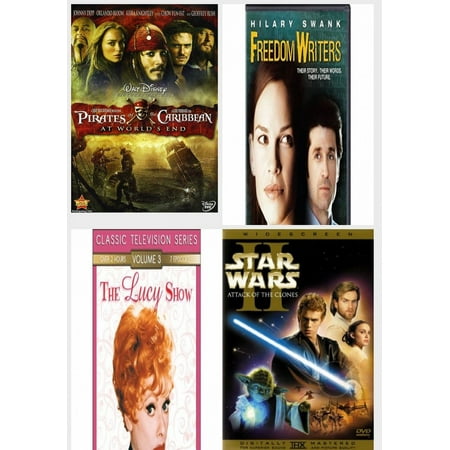 Assorted 4 Pack DVD Bundle: Pirates of the Caribbean: At World's End, Freedom Writers, The Lucy Show V.3, Star Wars: Episode II - Attack of the Clones