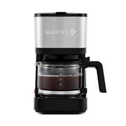 Holstein Housewares 5-Cup Automatic Steel Coffee Maker - 25oz Capacity, Pause N Serve, One-Touch Operation, Non-Stick Warming Plate, Water Level Indicator - Reusable Filter - Compact Design - Black