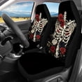 thumbnail image 3 of FOR U DESIGNS Skull Rose Print Automotive Seat Cover Stretch Front Seats and Rear Bench Seat Wear-Resistan Split Bench Compatible Car Interior Covers, Pack of 4, 3 of 7