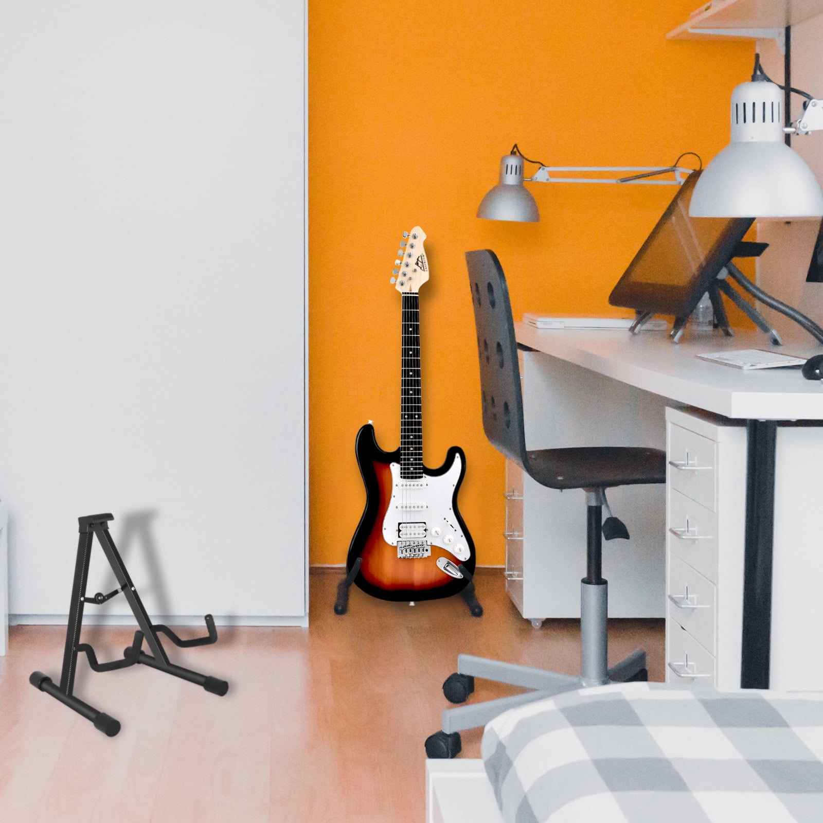 EASTROCK Guitar Stand with Foam Arms & Rubber Pad A-Frame Universal Portable Guitar Stands for Bass Acoustic Electric,Black