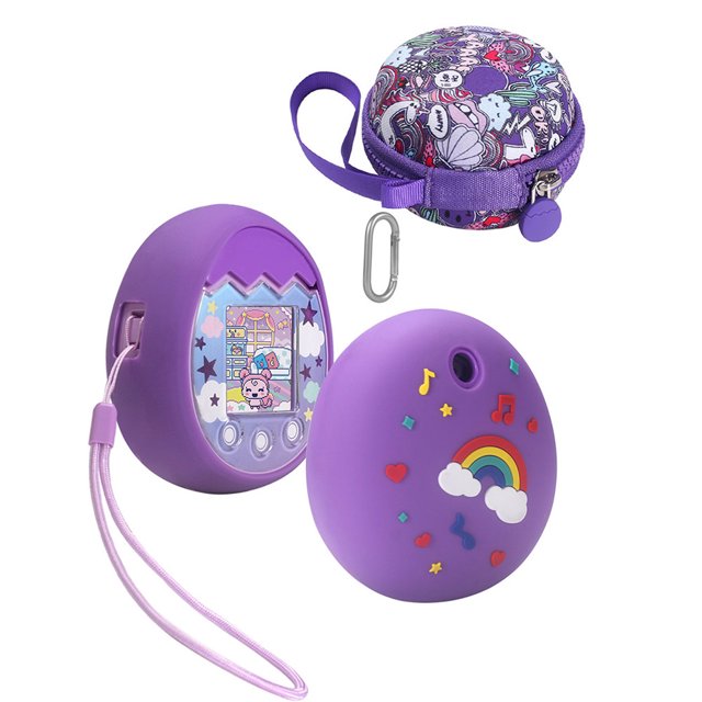 Kuymtek Bolsa de almacenamiento portátil de dibujos animados + funda de silicona para Tamagotchi Pix (púrpura) Kuymtek Componentes de la computadora