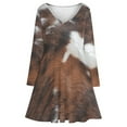 thumbnail image 3 of Cow Hide Brown & White Long Sleeve Dresses For Women Vintage Elegant Party Dress Oversized V-neck Dress S-8XL, 3 of 7