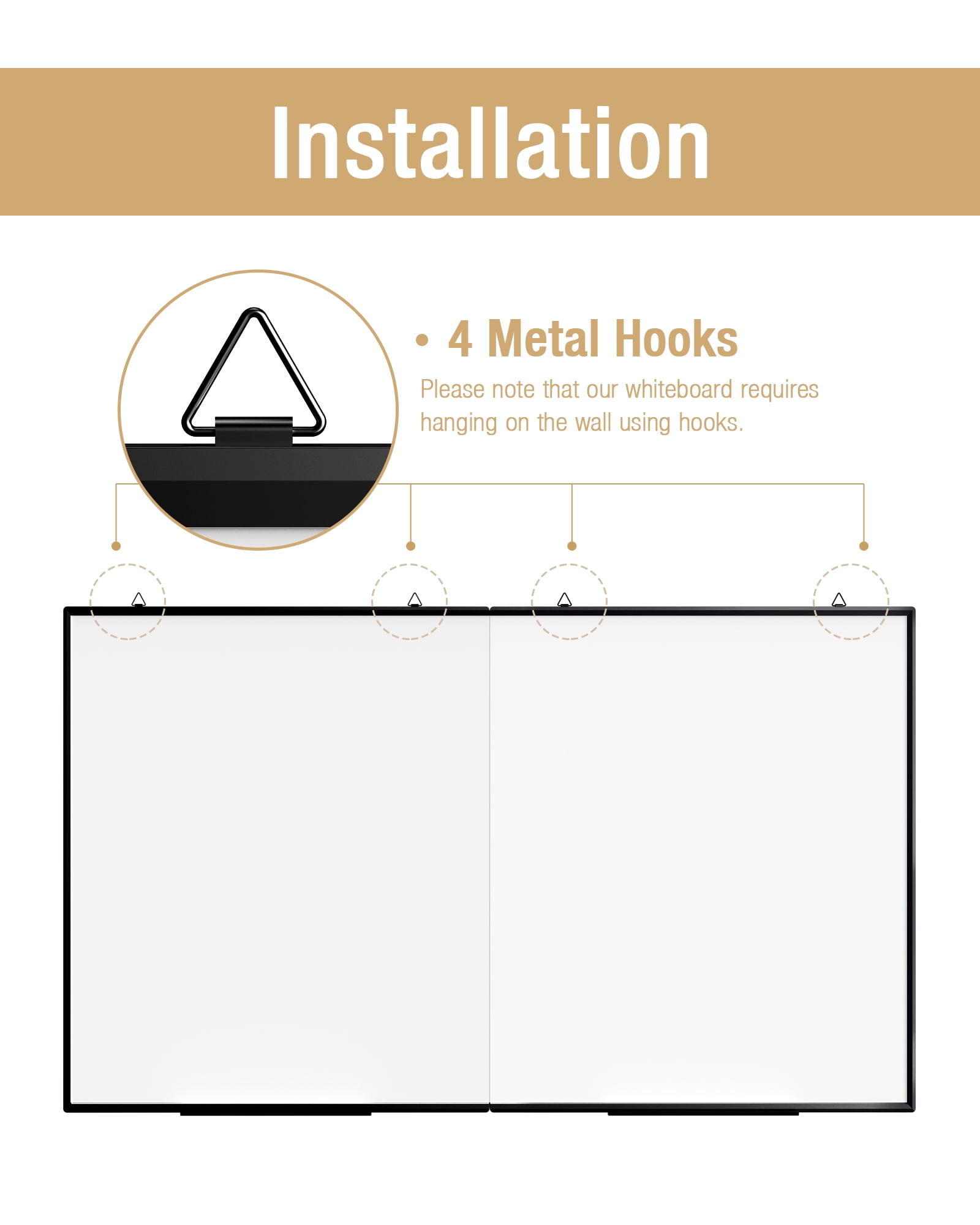 60"X 40" Large Magnetic Dry Erase White Board - Folding Black Aluminum Frame Wall Hanging Message Whiteboard with Markers, Erasers, Magnets