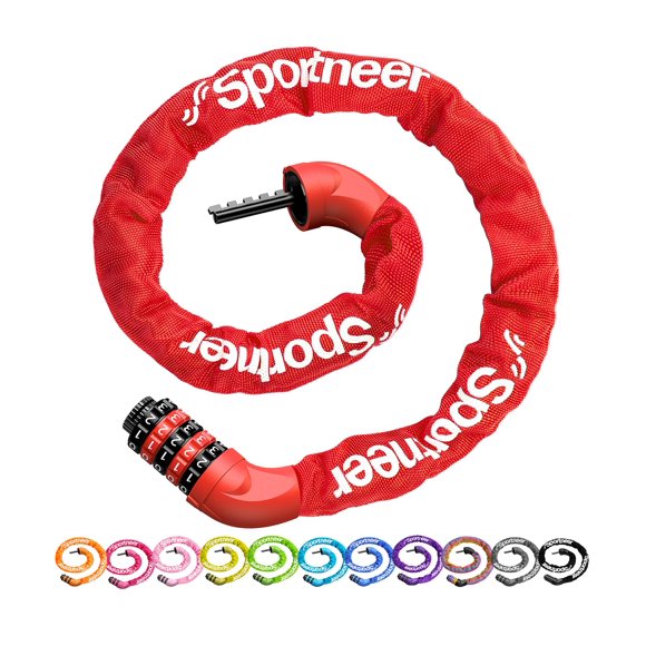 Candado para bicicleta Sportneer de 1 m, sin llave, combinación de 5 dígitos, 6 mm