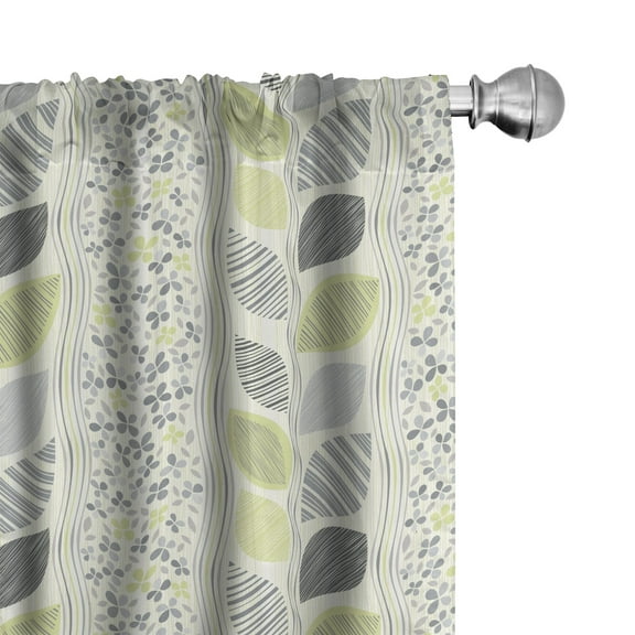 Abstract Curtains, Wavy Vertical Stripes Sketched Leaves and Tiny Flowers, Window Treatments 2 Panel Set for Living Room Bedroom Decor, 56" x 84", Green Grey, by Ambesonne