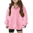 thumbnail image 1 of Sudadera Meitianfacai para niñas, cuello en V, manga larga, color liso, hombros caídos, forro polar, sudadera deportiva, sudadera rosa para niñas, talla 13-14 años, 1 of 4