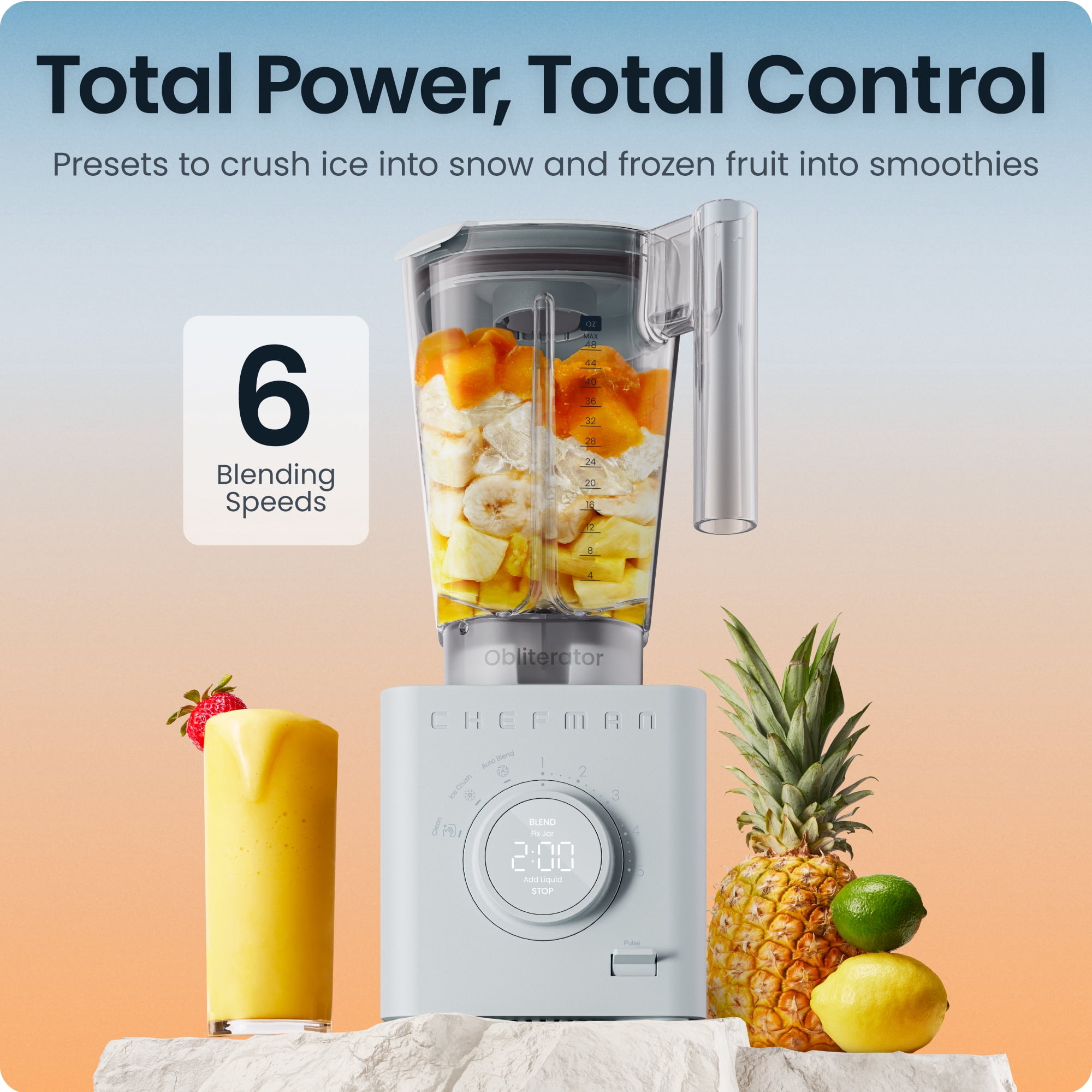 Chefman Obliterator 1380W Professional Blender w/ Auto Blend & 48oz. Tritan Blending Jar – Concrete