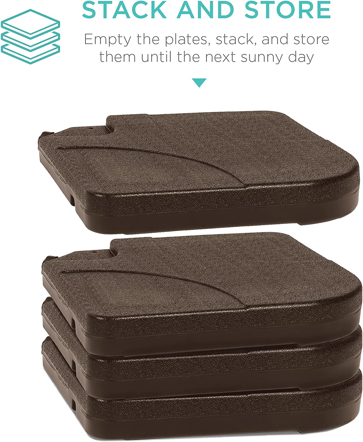 NIUMU  4-Piece 155lb Capacity Heavy-Duty Cantilever Offset Patio Umbrella Stand Square Base Plate Set w/Easy-Fill Spouts for Water or Sand - Brown
