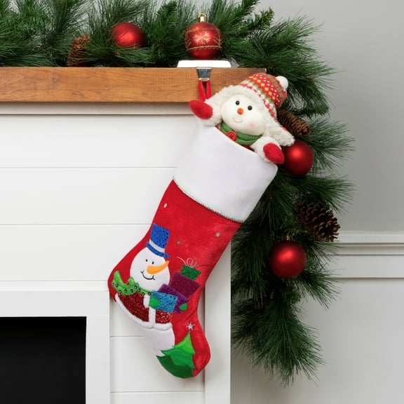 Northlight 20.5" Red and White Embroidered Snowman with Glitter Christmas Stocking