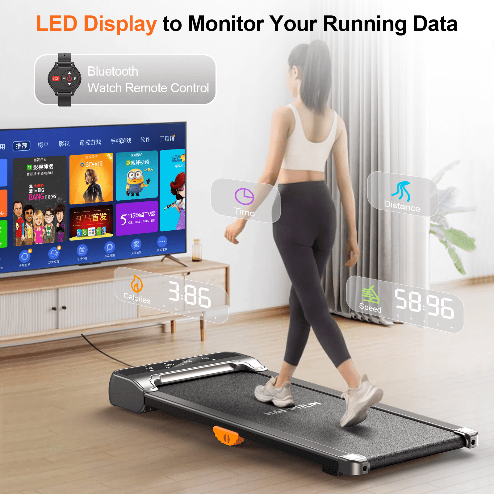 HAPPRUN Walking Pad 330lb, 40*16 Walking Area 2.5HP Under Desk Treadmill for Home Office with Remote Control