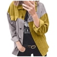 thumbnail image 1 of IROINID Veste Surchemise Courte pour Femmes Rayures Manches Longues Décontractée Patchwork Long Cardigan Manteau, Jaune, 1 of 8