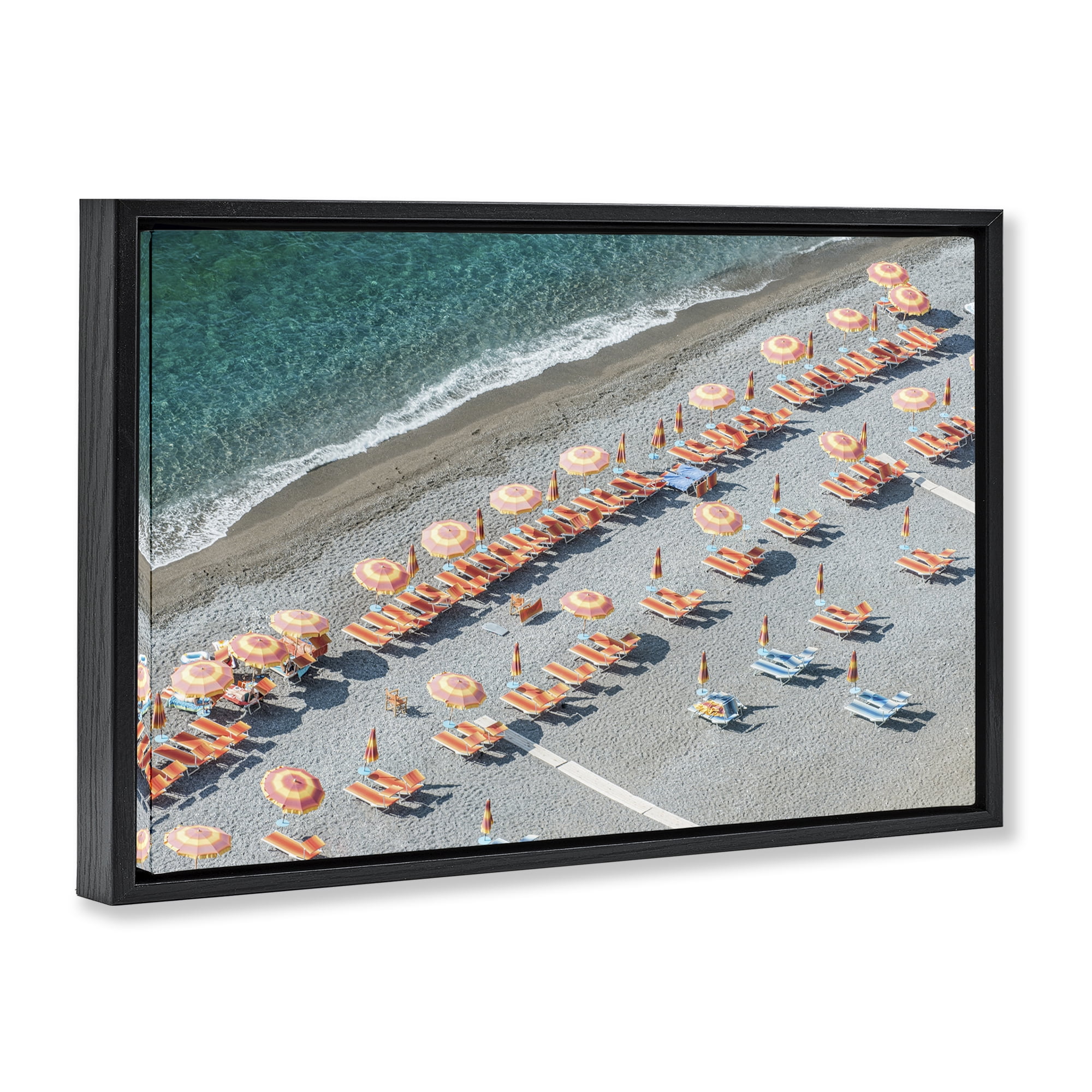 Stupell Industries High Tide Beach Umbrellas Landscape Painting Black Floater Framed Canvas Art Print Wall Art, 31 x 21