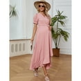 thumbnail image 3 of Women's Short Sleeve Maternity Dress Summer Floral V-Neck Ruffle Maxi Dress, 3 of 5
