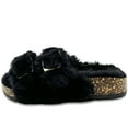 thumbnail image 3 of LAVRA Girls Double Strap Sandals Kids Fuzzy Fur Slides Flatform Shoes, 3 of 5