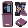 thumbnail image 1 of Slim Fit PU Leather Case for Samsung Galaxy Z Flip 5, Premium PU Leather Back [Wireless Charging Support] Shockproof Protective TPU Frame Case for Samsung Galaxy Z Flip 5 2023, Darkpurple, 1 of 5