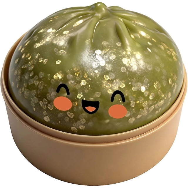 Giant Glitter Dumpling Squishy, Squishy Dumpling Fidget Toy, Bao Bun Squishy Squeeze Toy with Steamer for Stress Relief