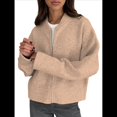 thumbnail image 1 of Suéter de Punto Grueso con Cremallera para Mujer, Abrigo de Otoño con Mangas Largas y Cuello Acanalado Caqui L, 1 of 8