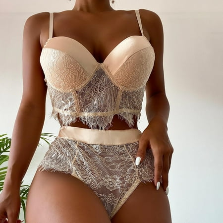 

Oalirro Sexy Underwear for Women Clearance Women Exquisite Mesh Lingerie Bra+Briefs Set Babydoll Cut-Out Sleepwear
