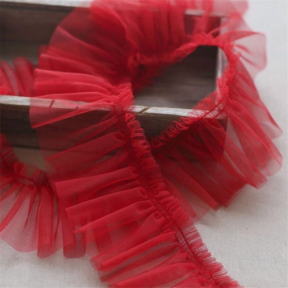 DIY Sewing Ruffle Trim, Soft Lace Trim, 10cm Red 5 Yards Lace Material Fabric for Dress Decoration
