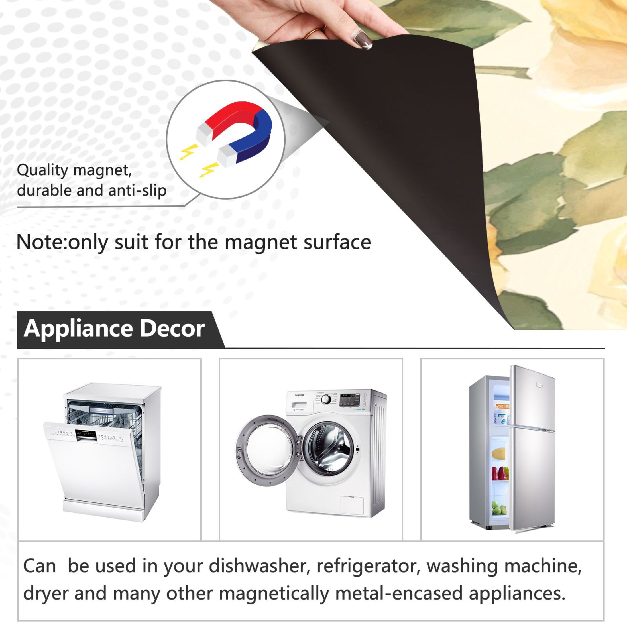 Dishwasher Magnetic Sticker 23x26 Inch Refrigerator Magnetic Sticker Washing Machine Magnetic Sticker Kitchen Panel Magnetic Sticker Home Decor Cartoon Gold Roses