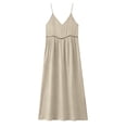 thumbnail image 5 of fheaev Women's Maxi Dress Linen Spaghetti Strap V Neck Lace Trim Sleeveless for Beach Vacation Beige L, 5 of 7