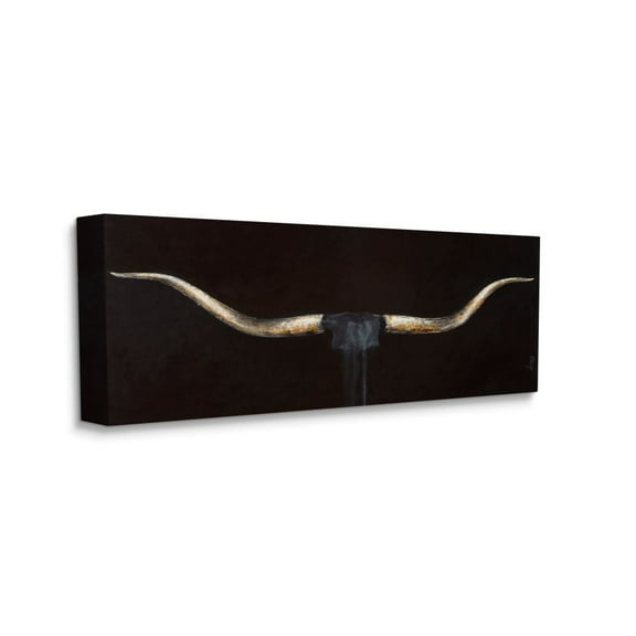 Stupell Home Décor Bull Horns Shadow Black Brown Animal Painting Canvas Wall Art by Third and Wall