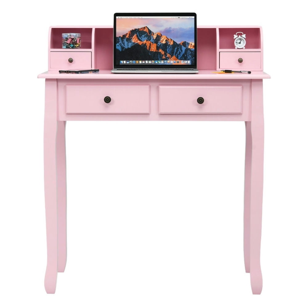 Demi Bonn Removable Floating Organizer 2-Tier Mission Computer Vanity Desk, Small Home Office Desk Study Writing Table, Pink