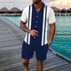 thumbnail image 2 of Conjuntos de 2 piezas Cagnkofi para hombre, chándales de verano, conjuntos a juego, camisetas y pantalones cortos de manga corta con botones y patchwork en bloques de color, 2 of 4