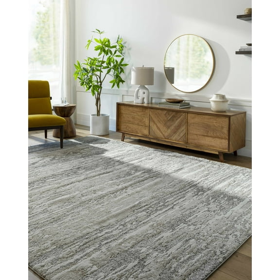 Hauteloom Neutral Collection Ferrelview Living Room, Bedroom Shag Area Rug - Plain Farmhouse Boho Bohemian Shaggy Plush Carpet - Grey, Beige, Ivory, Cream - 6'7" x 9'6"