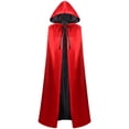 thumbnail image 2 of Fabrcox Halloween Holiday Full Length Hooded Cape, Unisex Adult Double Sided Reversible Knit Cloak, Black Red Two Tone Garment for Masquerade Christmas Gathering M, 2 of 5