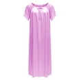 thumbnail image 4 of Crew Neck Nightgowns for Women Solid Color Short Sleeve Midi Length Loose Ice Silk Nightdress with Lace Sleeves Light Pink One Size, 4 of 4