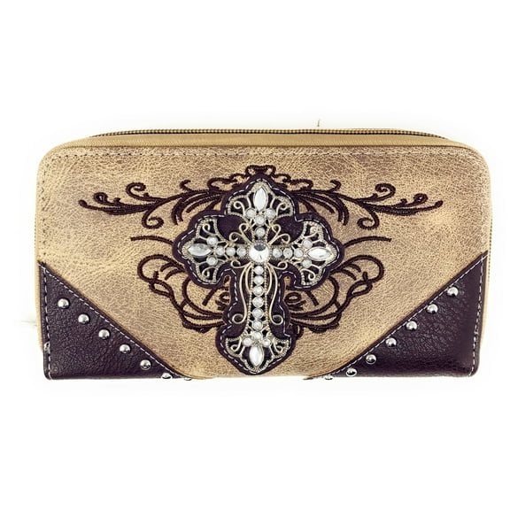 New Style Rhinestone Metal Cross Embroidered Soft Leather Women's Wallet