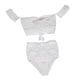 thumbnail image 1 of Conjunto de bikini blanco de encaje de ganchillo para mujer, estilo boho playero, top corto y shorts. METRO, 1 of 9