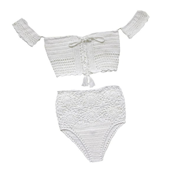 Traje de Baño de Ganchillo de Mujer Colco Blanco Crochet Encaje