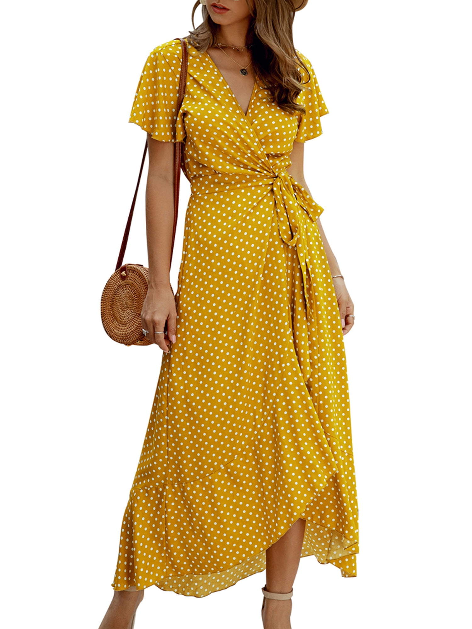 MERSARIPHY Women Summer Boho Polka Dot VNeck Maxi Dresses