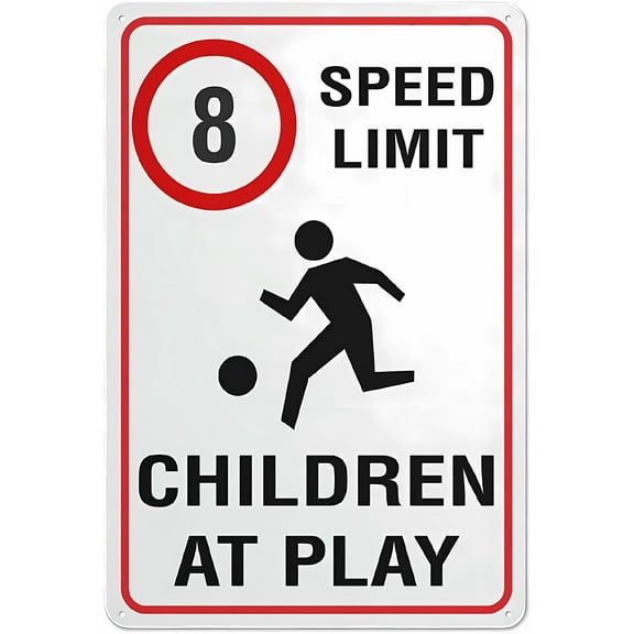 8Km Speed Limit Children At Play Sign - 8"x12" Rust Free Aluminum, UV Protected Waterproof Weatherproof Fade Resistant, 4 Pre-Drilled Holes, Safety Sign