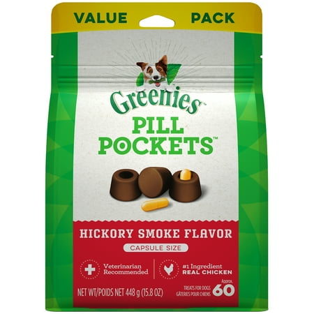 - Greenies Pill Pockets Capsule Size Dog Treats Hickory Smoke Flavor, 15.8 oz. Value Pack (60 Treats)
