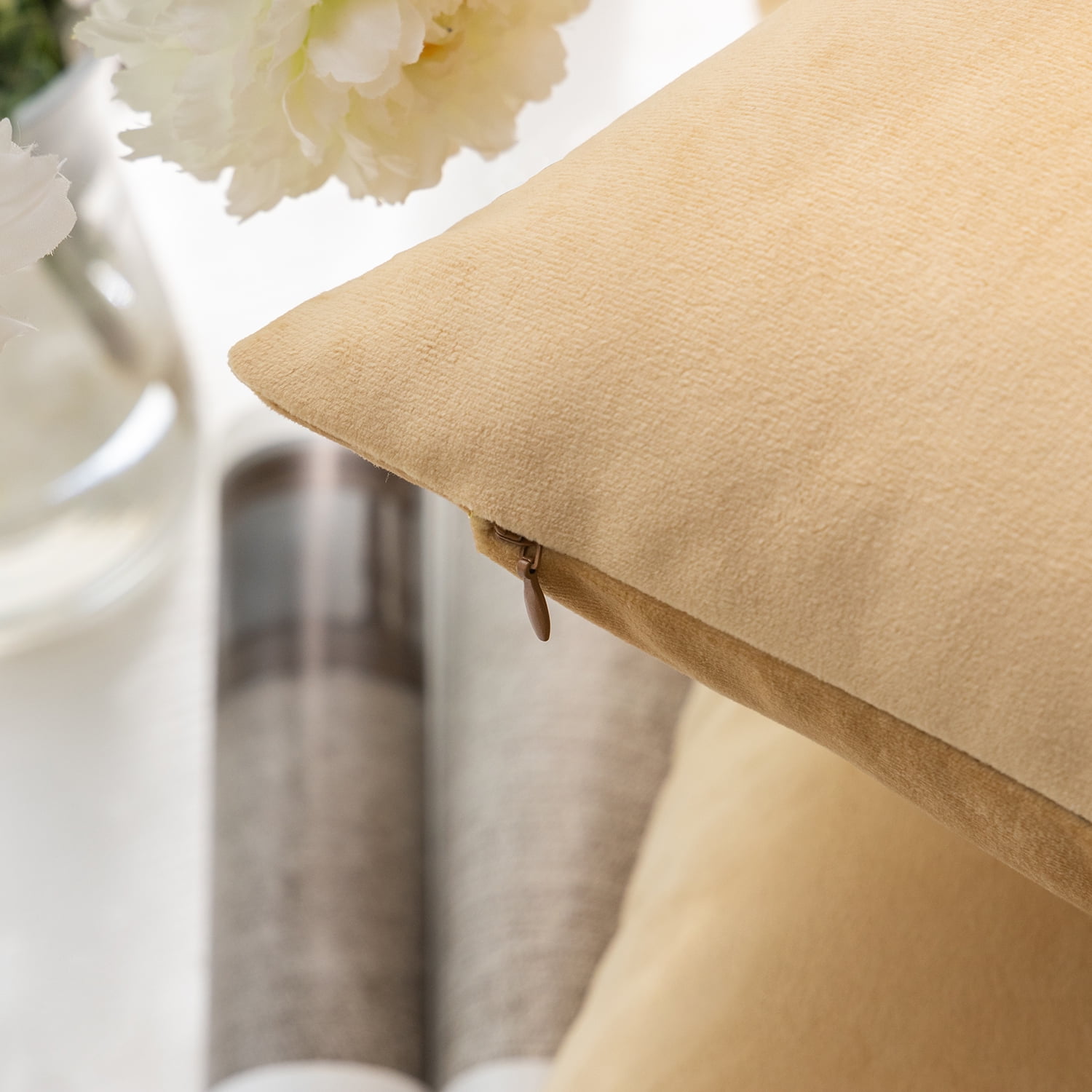 Phantoscope Soft Silky Velvet Series Decorative Throw Pillow, 12" x 20", Light Brown, 1 Pack